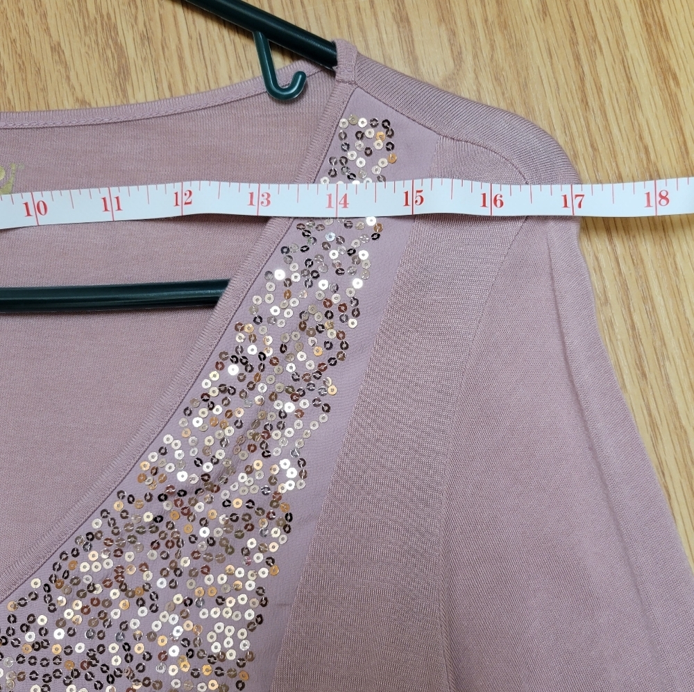 Apt 9 Womens Pink Size Medium Long Sleeve Sequined Lightweight Top / Shi… - Picture 8 of 11